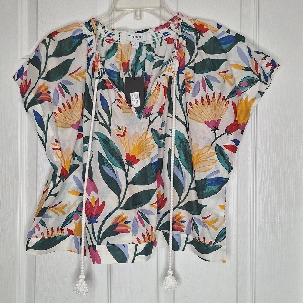 MARC NEW YORK Multicolor Tropical Leaves Blouse Size Small NWT